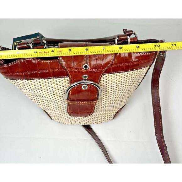 NWT MC Marc Chantal Shoulder Bag Brown Leather Trim Woven Straw Nickel Hardware - Picture 9 of 16